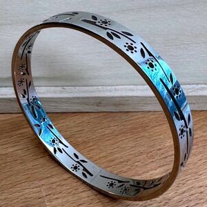 Swatch Women Bangle Medium Silver Floral Cutout Stainless Steel Nature Bracelet